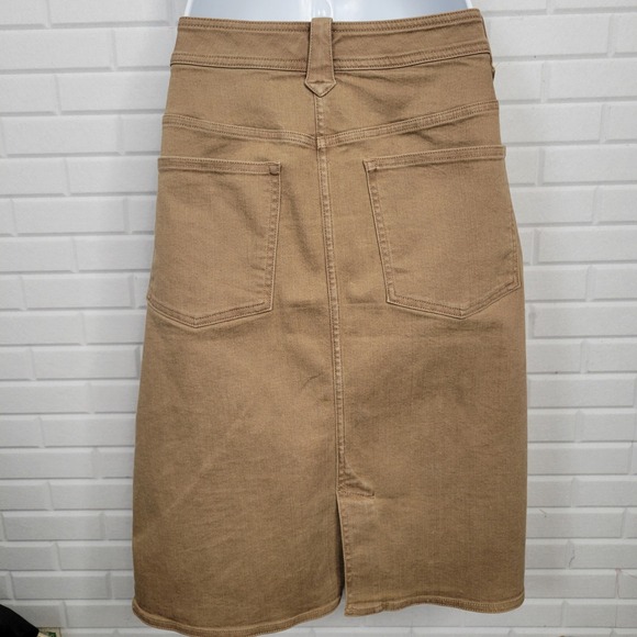 Lauren Jeans Co Ralph Lauren Tan Denim Skirt Leather Trim Pockets Size 12 - Picture 4 of 12